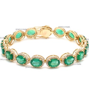 Real emerald diamond oval cut tennis bracelet gold | Natural big oval emerald tennis bracelet gold | Emerald vintage classic bracelet gold