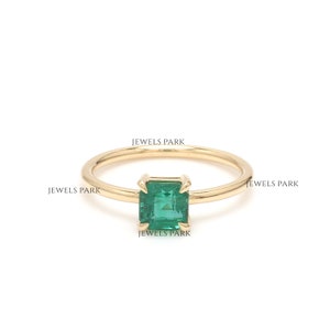 Emerald AAA quality asscher cut prong set ring gold | Natural asscher cut emerald single stone ring gold | Emerald engagement ring gold