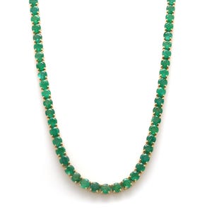 Emerald round tennis necklace gold | Natural round cut emerald prong set tennis necklace choker gold | Emerald big round cut necklace gold