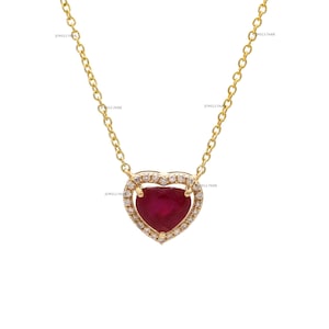 Ruby heart cut diamond halo pendant necklace gold | Natural ruby heart cut pendant necklace gold | Heart cut big ruby diamond necklace gold