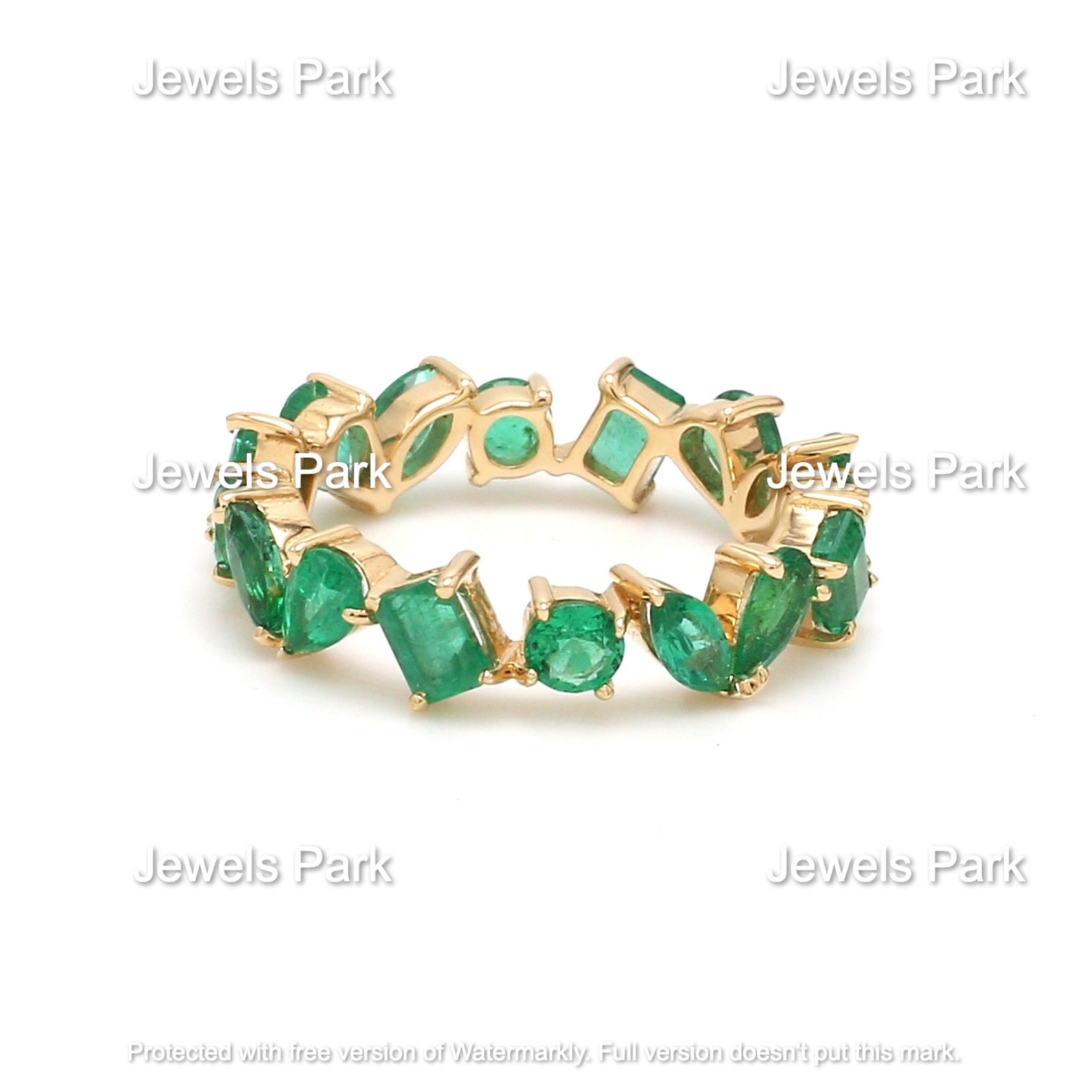Natural Emerald Eternity Band Ring in 14k 18k Gold, Emerald Cut Mix ...