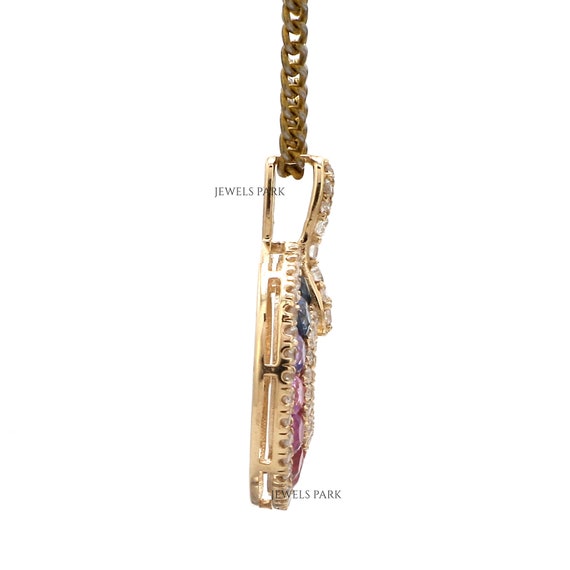 Collier Or 18K Avec Diamants Et Saphirs - Pendentif Pavé 2,30 Cts, Longueur 17 Pouces