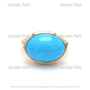 Big natural turquoise cabochon chunky ring 14K 18K gold | Pomellato style east west turquoise ring | 8 CT big bezel oval turquoise ring gold