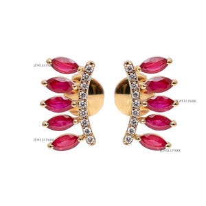 Marquise Ruby Diamond Climber-oorbellen gouden stekels