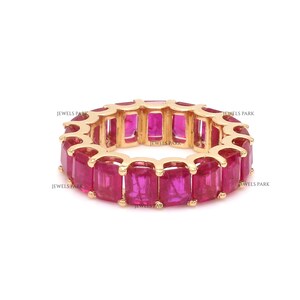Ruby 8.33 carats emerald cut U-prong eternity band ring in gold | Natural 5x4 MM red ruby eternity band ring gold | Ruby gold eternity band