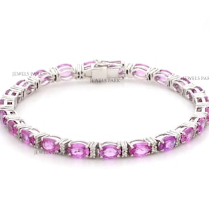Rosa Saphir Diamant Tennis Armband 18K Gold | Natürliches 4MM breites 15CT rosa Saphir-Tennisarmband | Rosa Saphir Oval Armband Gold