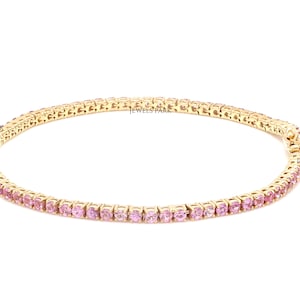 Pink sapphire tennis bracelet gold | Natural 2MM pink sapphire tennis bracelet gold | Pink sapphire birthstone tennis bracelet gift for her