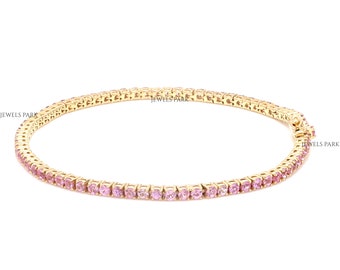 Pink sapphire tennis bracelet gold | Natural 2MM pink sapphire tennis bracelet gold | Pink sapphire birthstone tennis bracelet gift for her
