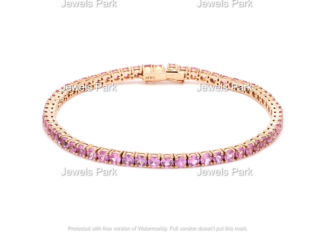 ★rosemont★ 14K Sapphire Chain Bracelet Pins RB0002 14K Solid Gold Pink Sapphire Tennis Bracelet | Natural Pink