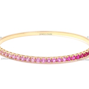 Pink sapphire ombre round bangle bracelet gold | Natural round cut pink sapphire ombre bracelet gold | Pink sapphire bangle bracelet gold