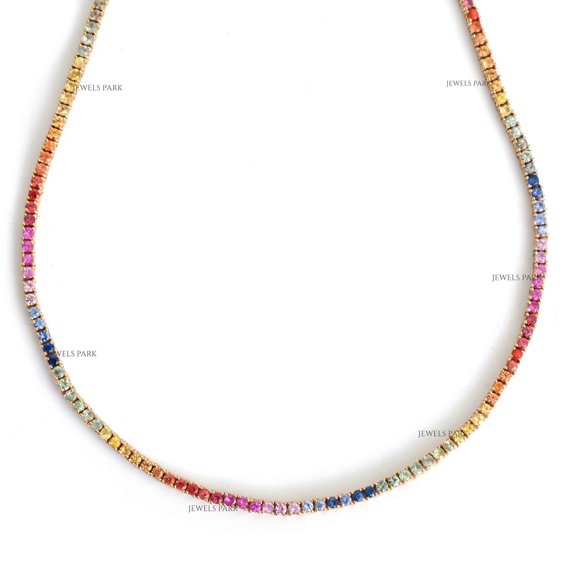 Regenbogen Saphir 2 MM Tennis Kette gold | Natürliche Regenbogen Saphir Runde Tennis Halskette Choker Gold | Regenbogen ombre dünne Halskette Gold