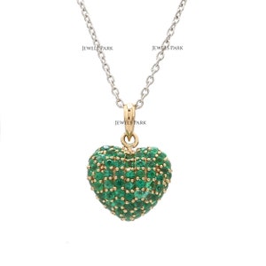 Emerald heart pave pendant necklace gold | Natural green emerald heart charm pendant choker gold | Emerald cut emerald pendant necklace gold