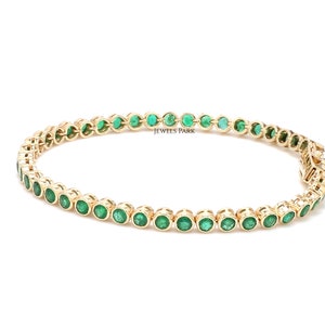 Real emerald bezel set tennis bracelet gold | Natural 3.00MM emerald tennis bracelet gold | Emerald cut tennis bracelet | Bezel set bracelet