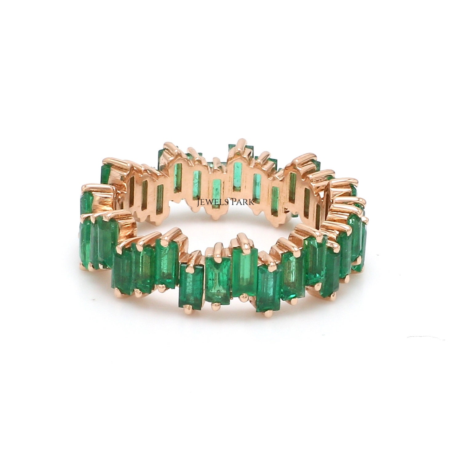 Emerald Eternity Band Ring 14K 18K Gold Natural Baguette Cut - Etsy