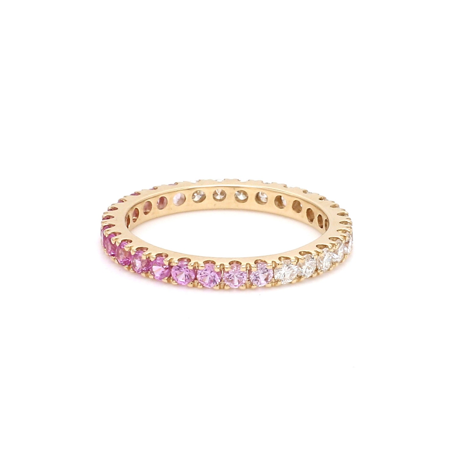 Pink Sapphire Ombre Eternity Band Ring With Diamond in 14k 18k - Etsy