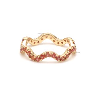 Orange Sapphire Eternity Ring Gold – 14K 18K Solid Gold Wave Band – Stackable Dainty Gold Ring Gold – October Birthstone Gold Jewelry