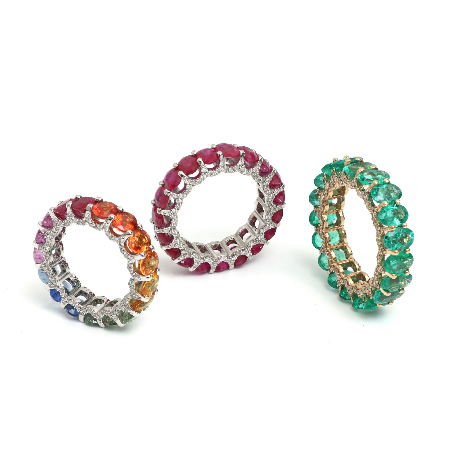 Real Oval Emerald Diamond Eternity Band Ring Gold Natural Etsy