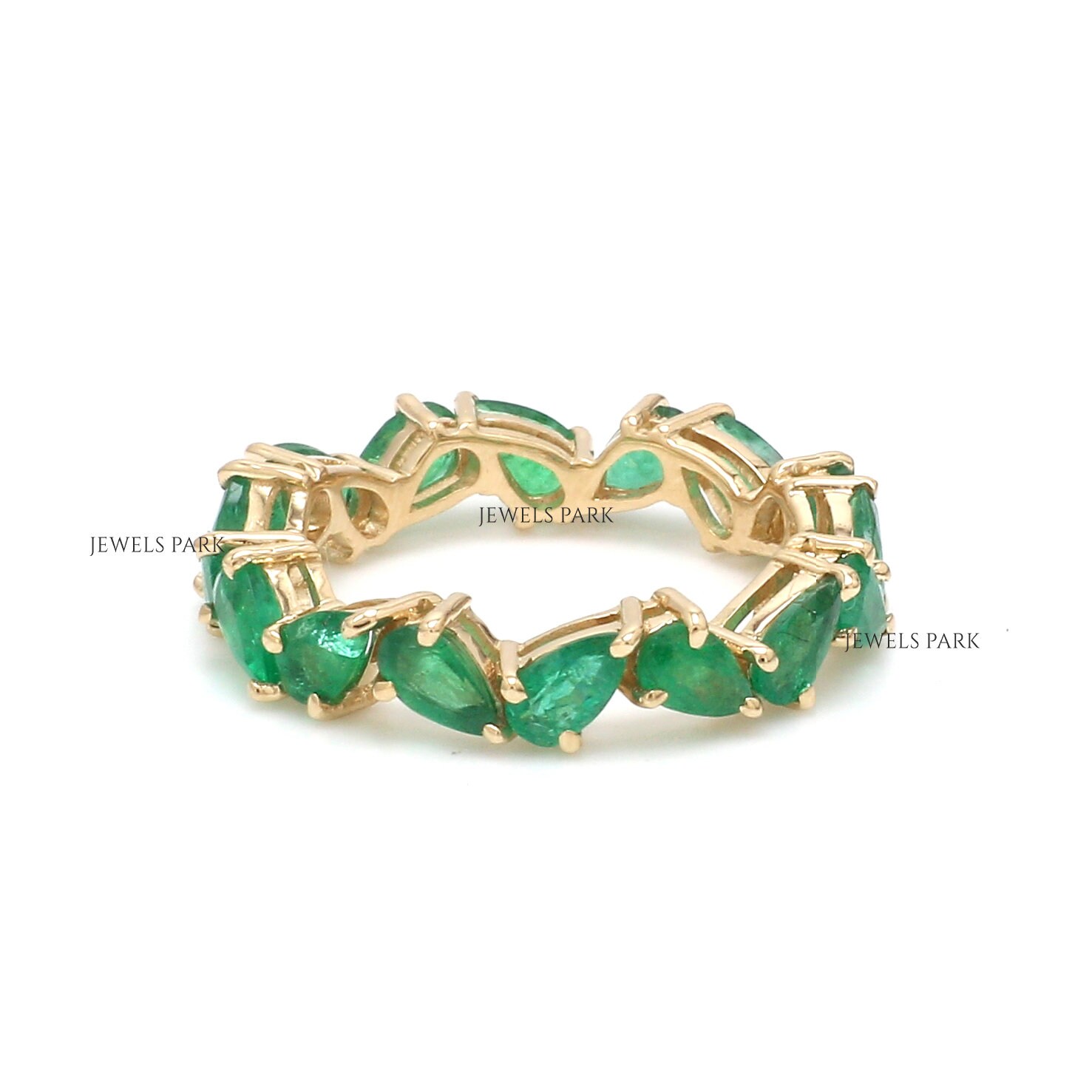 Real Emerald Pear Eternity Band Ring Gold | Natural 3-4CTW Emerald Pear ...