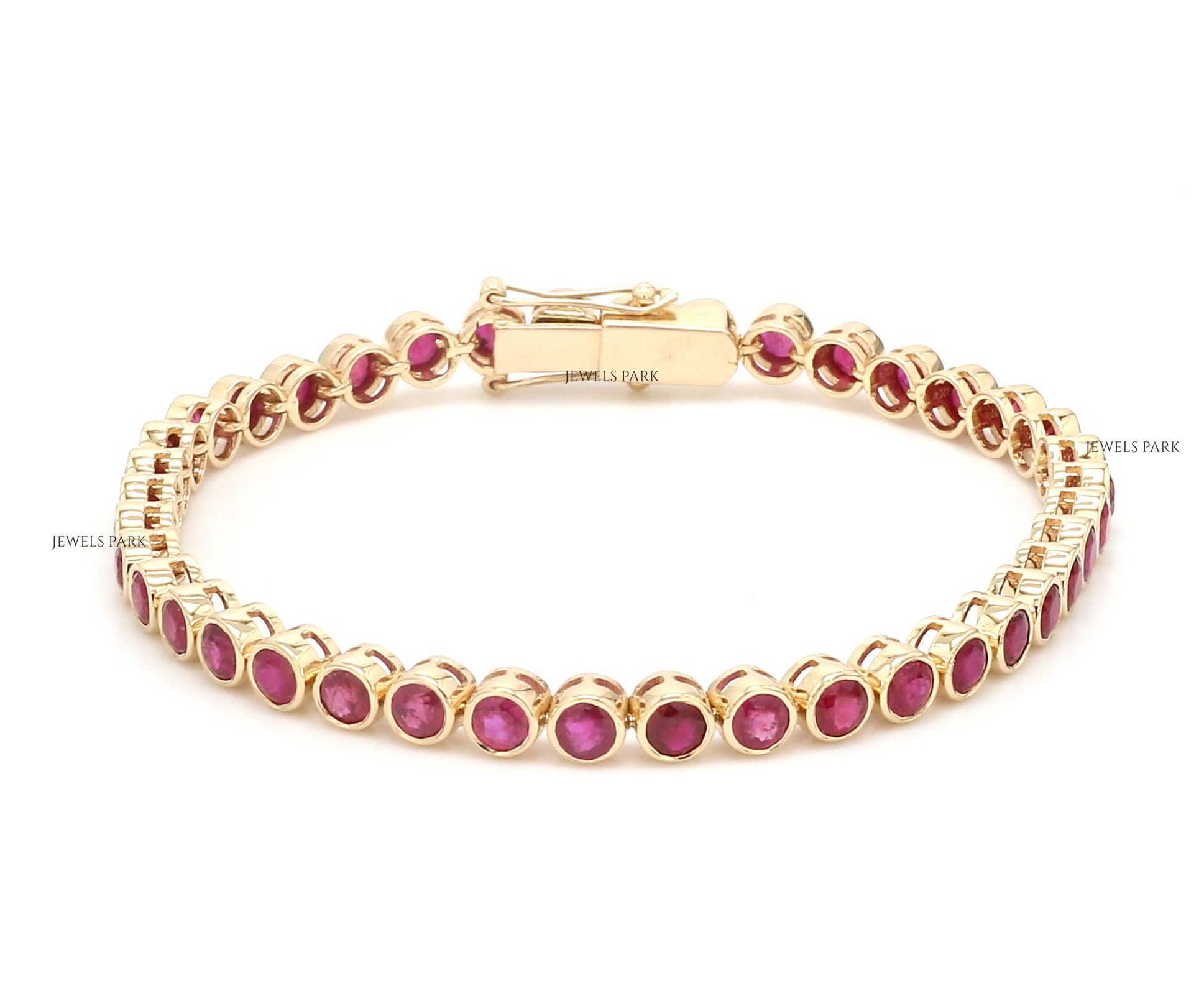 Real Ruby Bezel Set Tennis Bracelet Gold | Natural 3MM Ruby