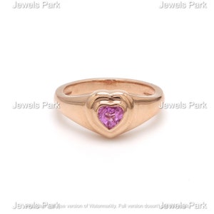 Pink sapphire heart pinky ring 14K gold | Natural heart shape pink sapphire ring | Flush set pink sapphire ring gold | Heart pinky ring gold
