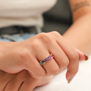 Rainbow gemstone sapphire eternity band ring gold Natural rainbow diamond zig zag ring Rainbow gemstone and diamond ring gold image 2