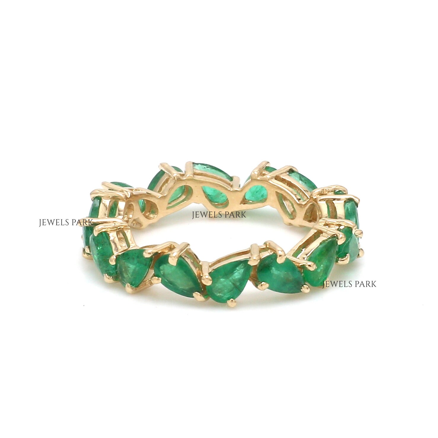 Real Emerald Pear Eternity Band Ring Gold | Natural 3-4CTW Emerald Pear ...