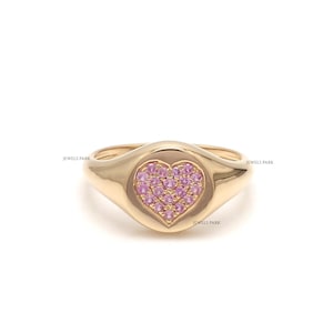 Pink sapphire heart shape signet ring gold | Natural pink sapphire heart shape ring gold | Pink sapphire pinky finger signet ring gold