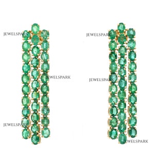 Antique emerald earrings gold, Emerald long oval earrings gold, 20CT emerald chandelier earrings gold, Oval emerald earrings 14k gold gift
