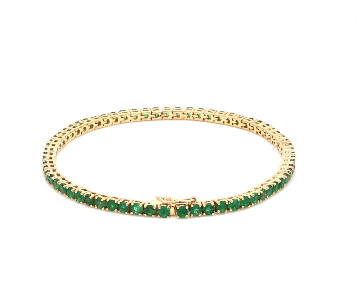 14K gold natural emerald tennis bracelet Natural round cut Etsy