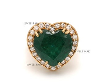 Real emerald big heart and diamond ring in 18K gold | Natural 10CTW heart shape emerald diamond ring gold | Emerald cut emerald ring gold