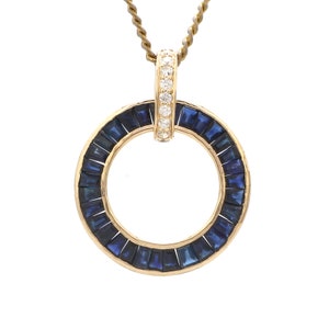 Blue sapphire tapered baguette diamond pendant gold | Natural blue sapphire diamond pendant gold | Unity pendant blue sapphire  in gold