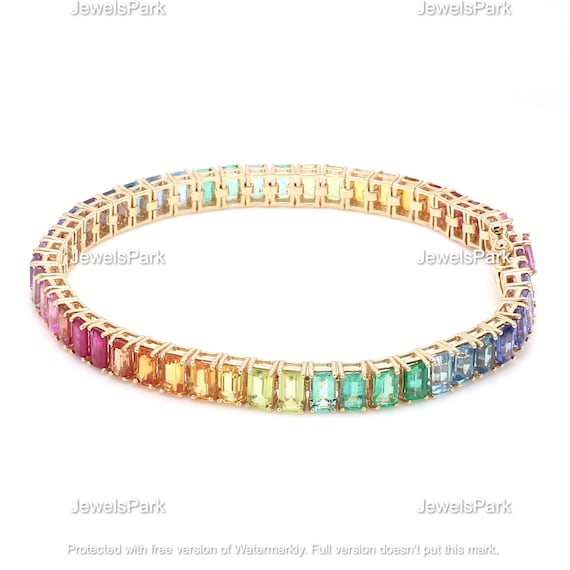 3.68tcw Princess Multi-Gemstone Rainbow Tennis Bracelet 925 Sterling Silver  6mm | eBay