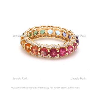 Rainbow eternity band ring gold | Rainbow sapphire amethyst tanzanite blue topaz tourmaline ombre ring with diamonds | Gay pride ring gold
