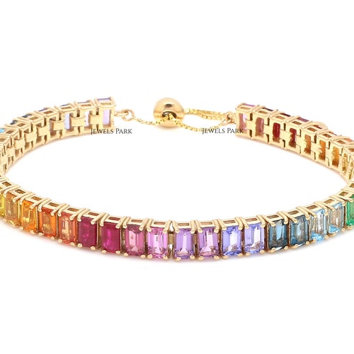 Rainbow Sapphire Emerald Ruby Tennis Bracelet Gold Natural - Etsy