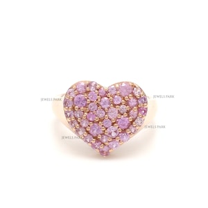 Pink sapphire heart shape signet ring gold | Natural pink sapphire heart shape vintage ring gold | Real pink sapphire antique signet ring