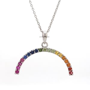 Rainbow sapphire pendant gold | Natural rainbow sapphire rainbow shape pendant gold | Ombre rainbow pendant necklace gold | Rainbow pendant