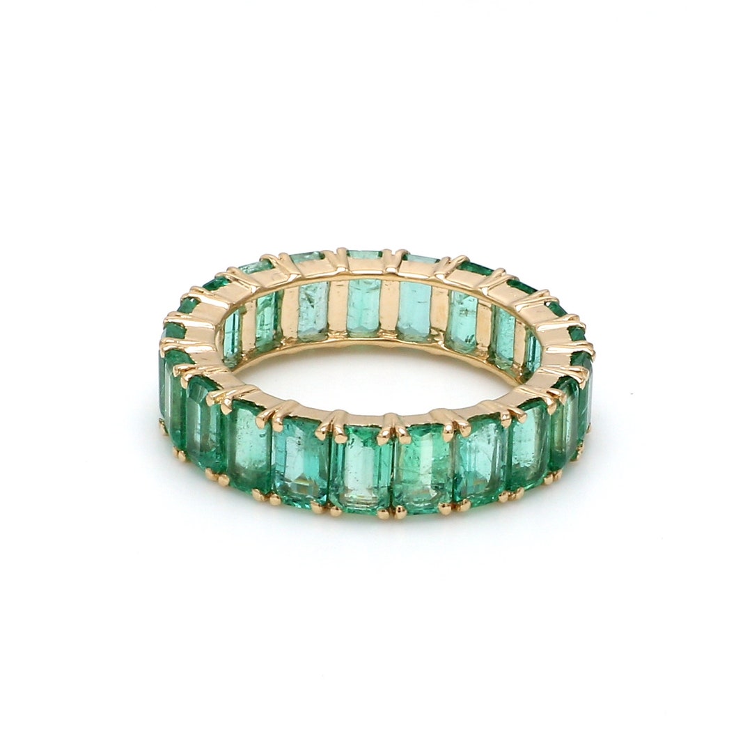 Emerald Eternity Band Emerald Cut Ring 14K Solid Gold - Etsy