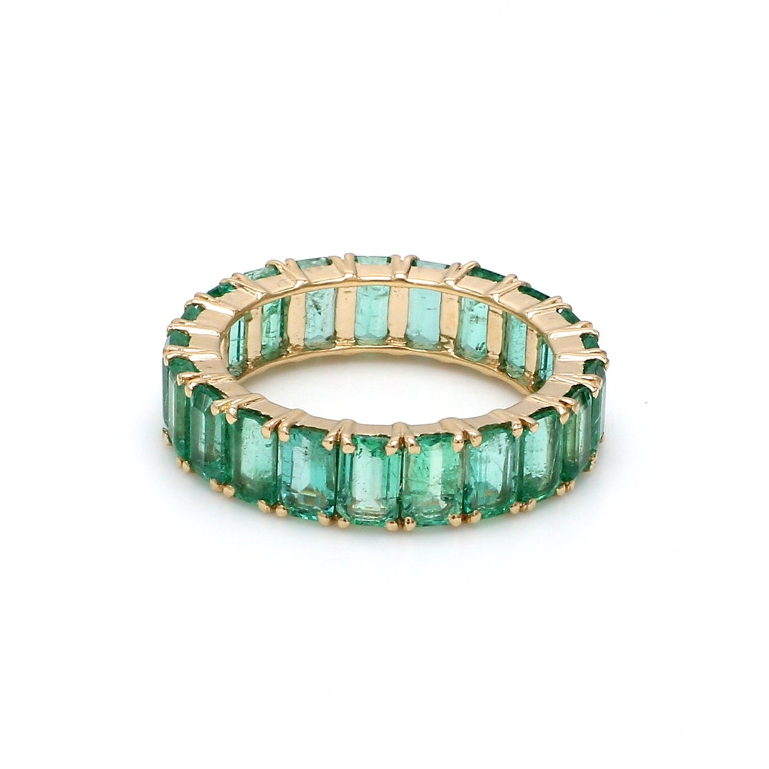Emerald Eternity Band Emerald Cut Ring 14K Solid Gold | Natural Octagon ...