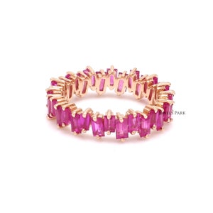 Real ruby baguette cut eternity band ring gold | Natural ruby zig zag ring gold | Ruby birthstone ring gold | Unique ruby ring wedding band
