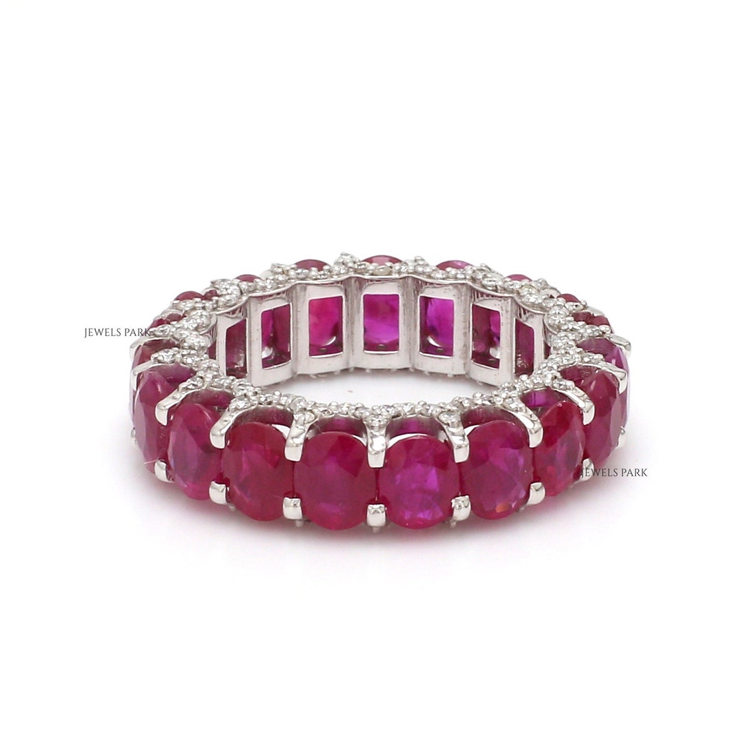 Real Ruby Diamond Oval Eternity Band Ring Gold | Natural 5x4mm 8-9CTW ...