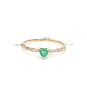 Emerald mini heart diamond ring gold | Natural emerald heart diamond prong set ring gold | Emerald heart mini solitaire diamond ring gold