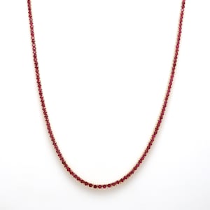 Rubin Tennis Kette gold | Natürliche 2MM rote Rubin Tennis Halskette Gold | Rubin Halsband Kette vergoldet | Stapelbarer Layering Rubin Halskette Choker