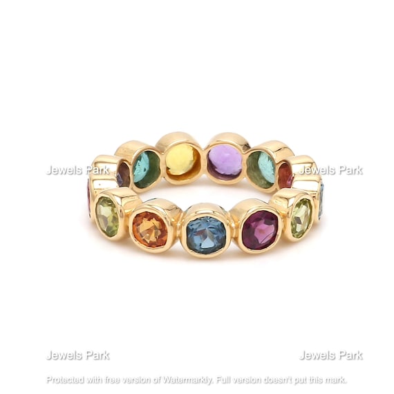 Rainbow Sapphire Emerald Ring Eternity Band Natural 4MM - Etsy
