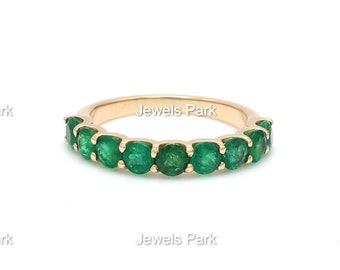 Real emerald ring half eternity band 14K solid gold | Natural green emerald ring | 3.50 MM U prong emerald eternity band | Emerald ring gold