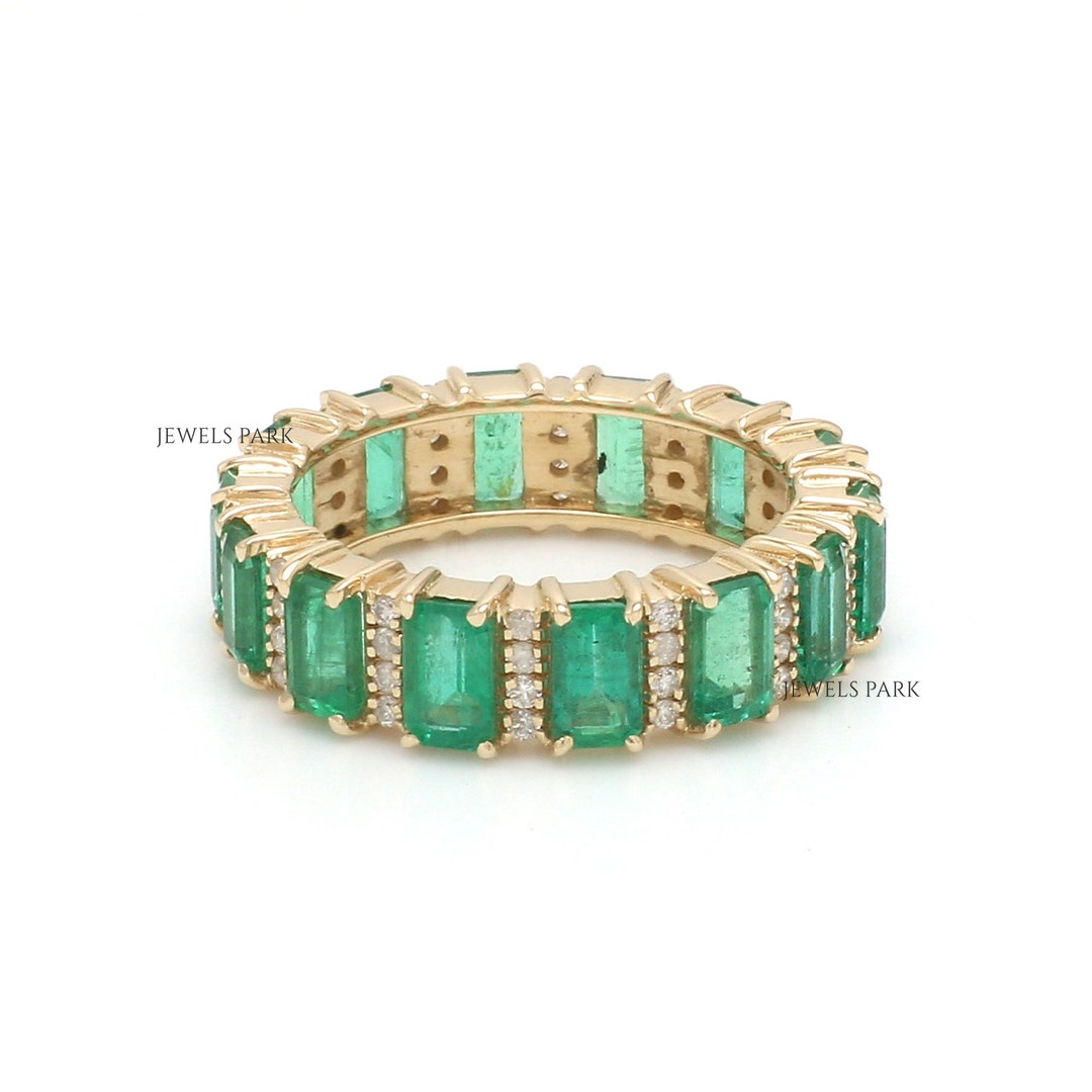 Real Emerald Diamond Eternity Band Ring 14K 18K Gold | Natural 5x3mm ...