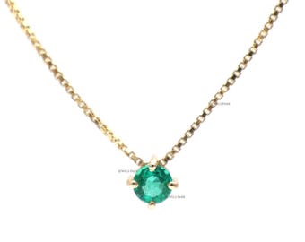 Collar solitario de esmeralda con colgante redondo de oro / Esmeralda natural, minimalista, para uso diario, regalo elegante / Jewels Park