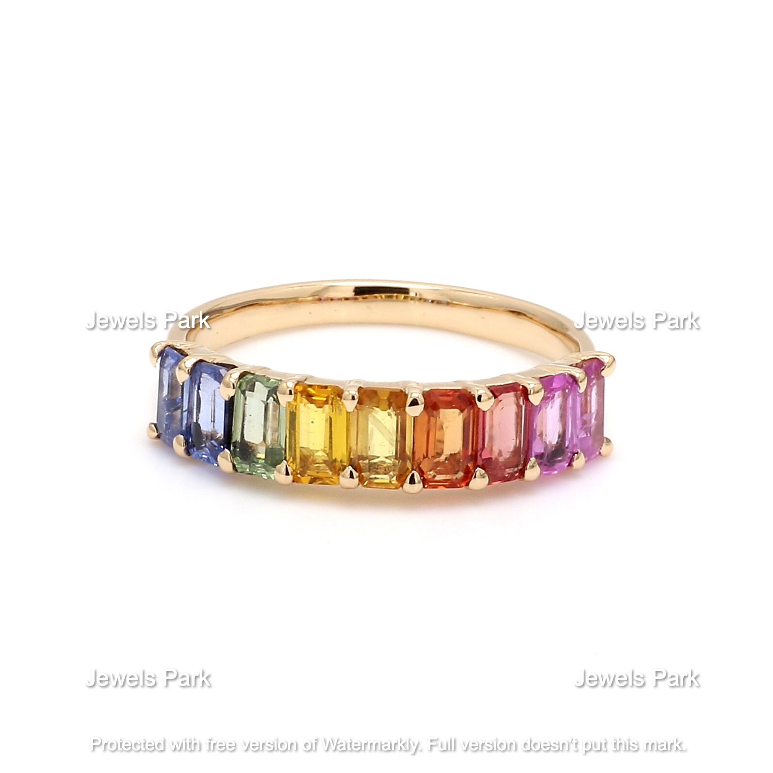 Rainbow sapphire deals eternity ring