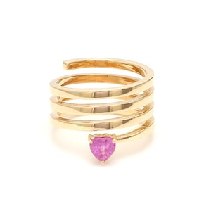 Pink sapphire heart cut spiral ring in 14k 18k gold | Natural 5mm 0.5ct pink sapphire spiral pinky ring gold | Pink sapphire heart ring gold