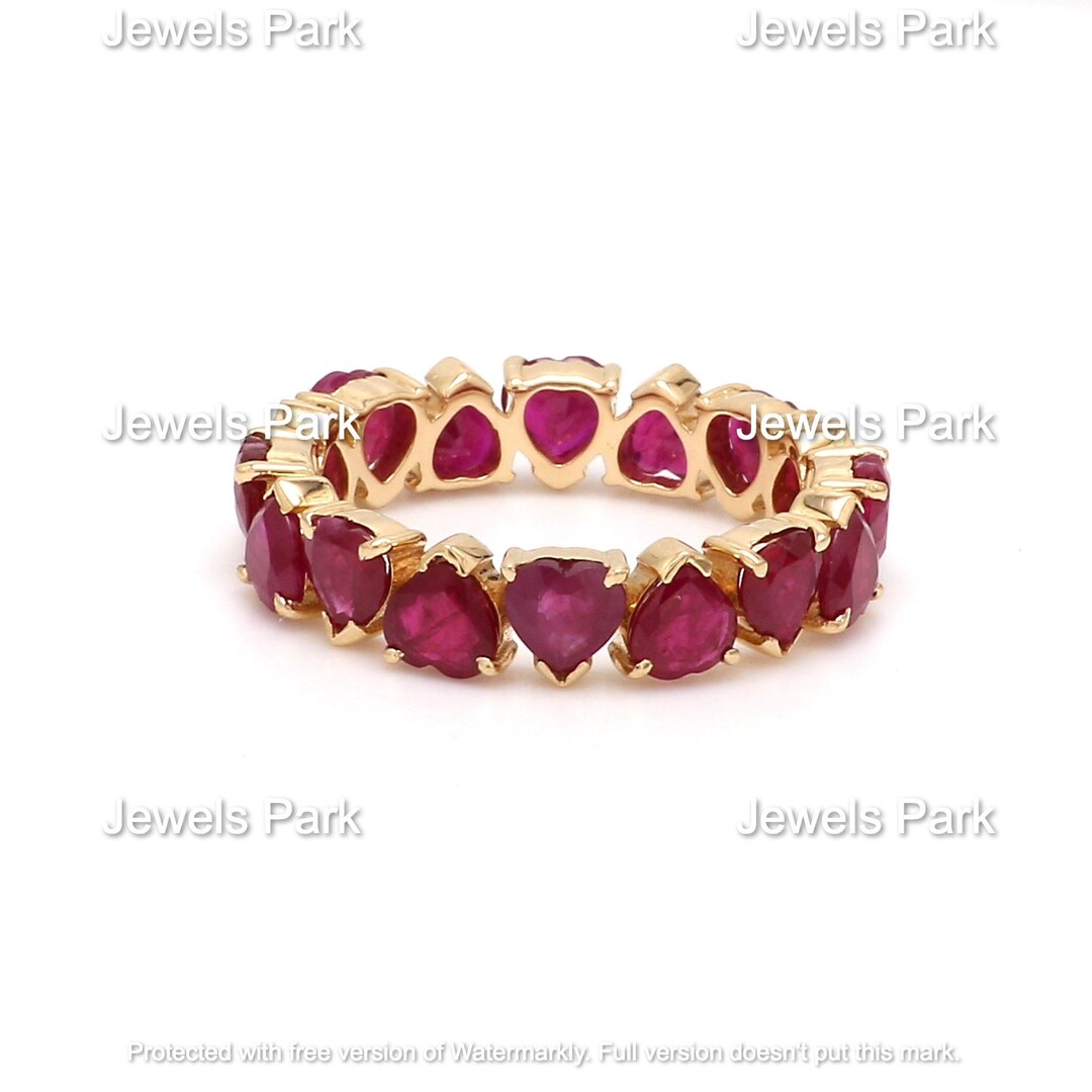 Ruby Heart Eternity Band Ring in Solid 14k 18k Gold Natural Ruby Red