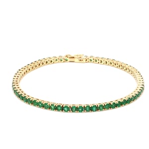 14K gold natural emerald tennis bracelet | Natural round cut emerald tennis bracelet chain | Green emerald bracelet gold with box clasp gift
